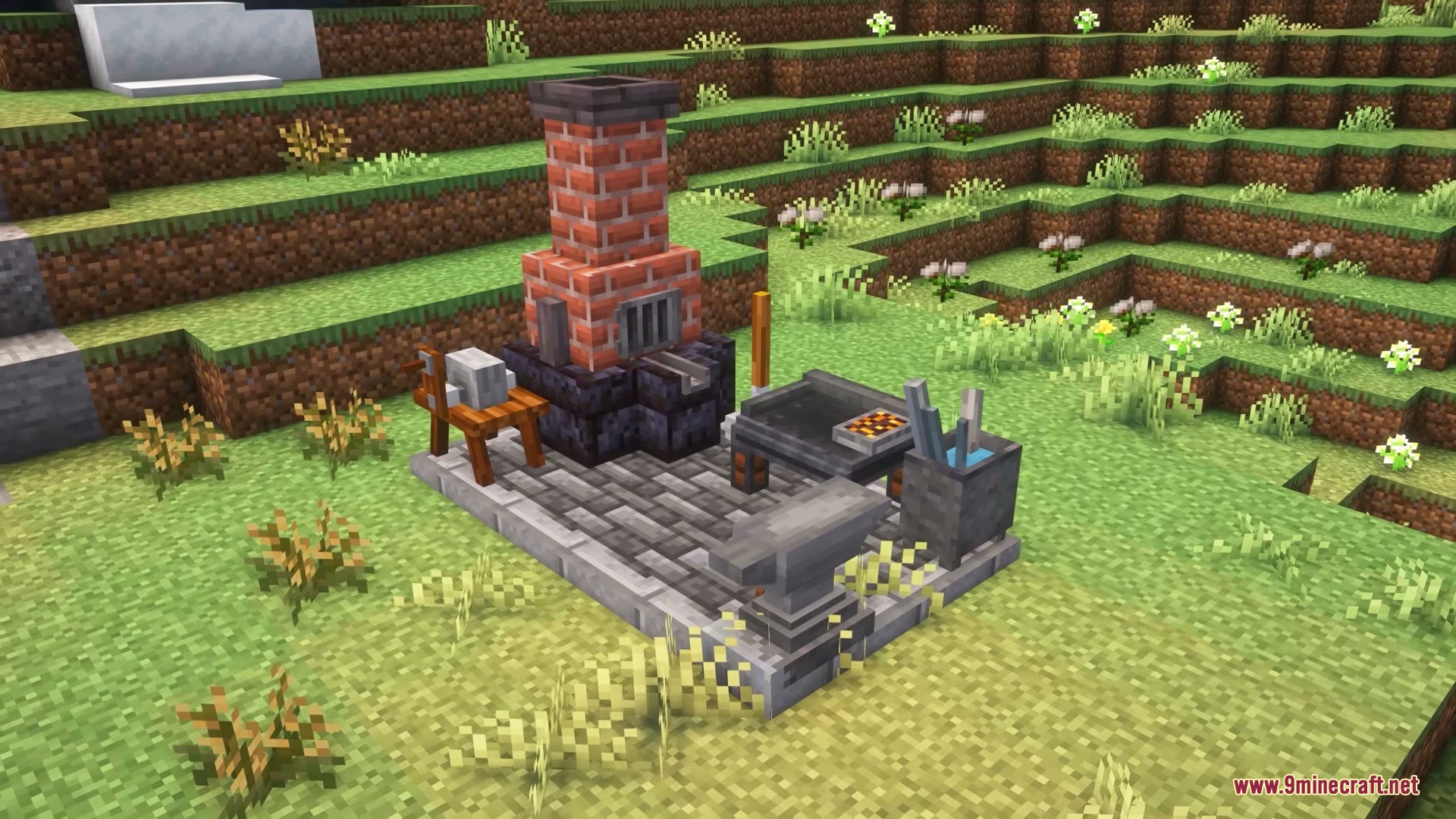 Paster Dream by Aerolite_Dust Mod Screenshot 9 A detailed outdoor blacksmith station featuring a brick furnace and anvil