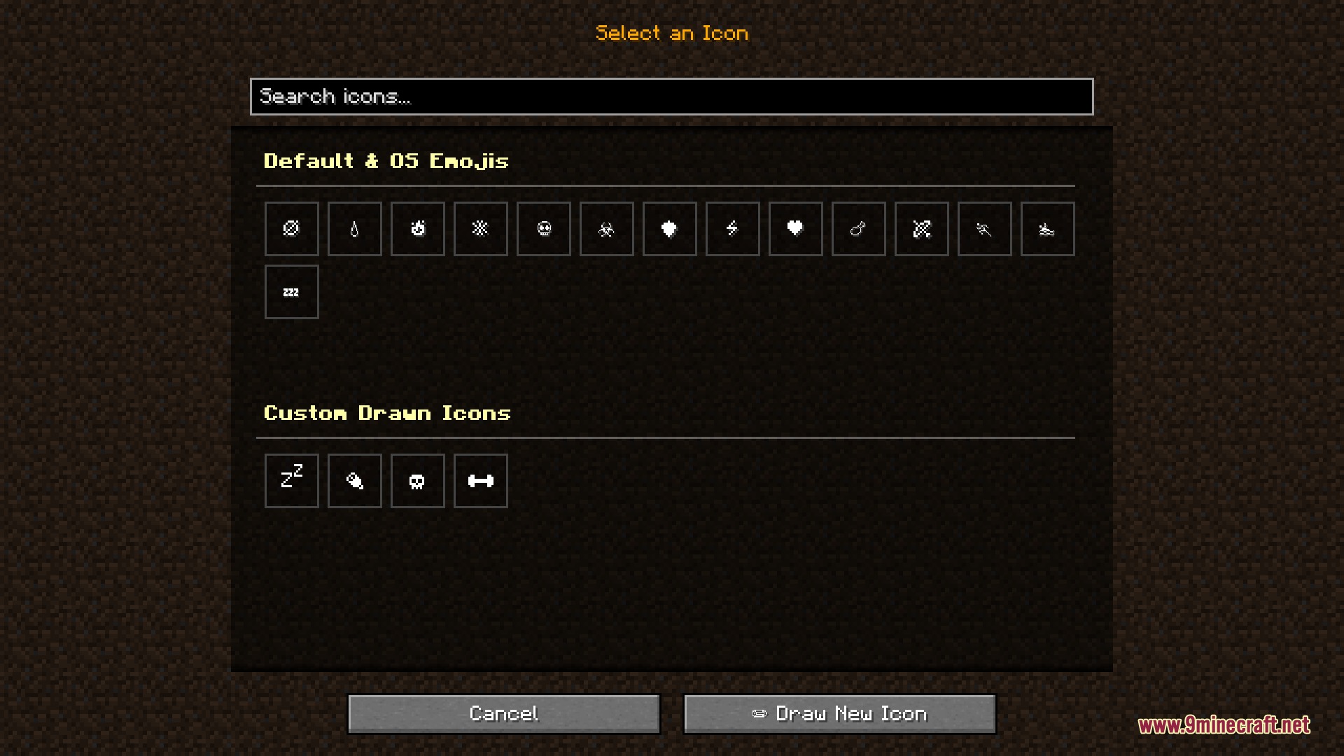 Peak Stamina Mod Screenshot 2 Minecraft menu for selecting icons from emojis and custom drawings
