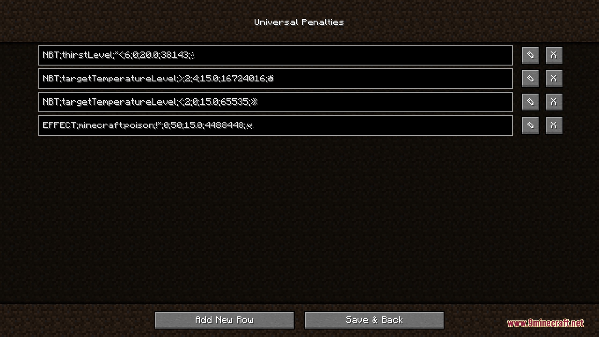 Peak Stamina Mod Screenshot 6 List of universal penalties for thirst and temperature in the settings