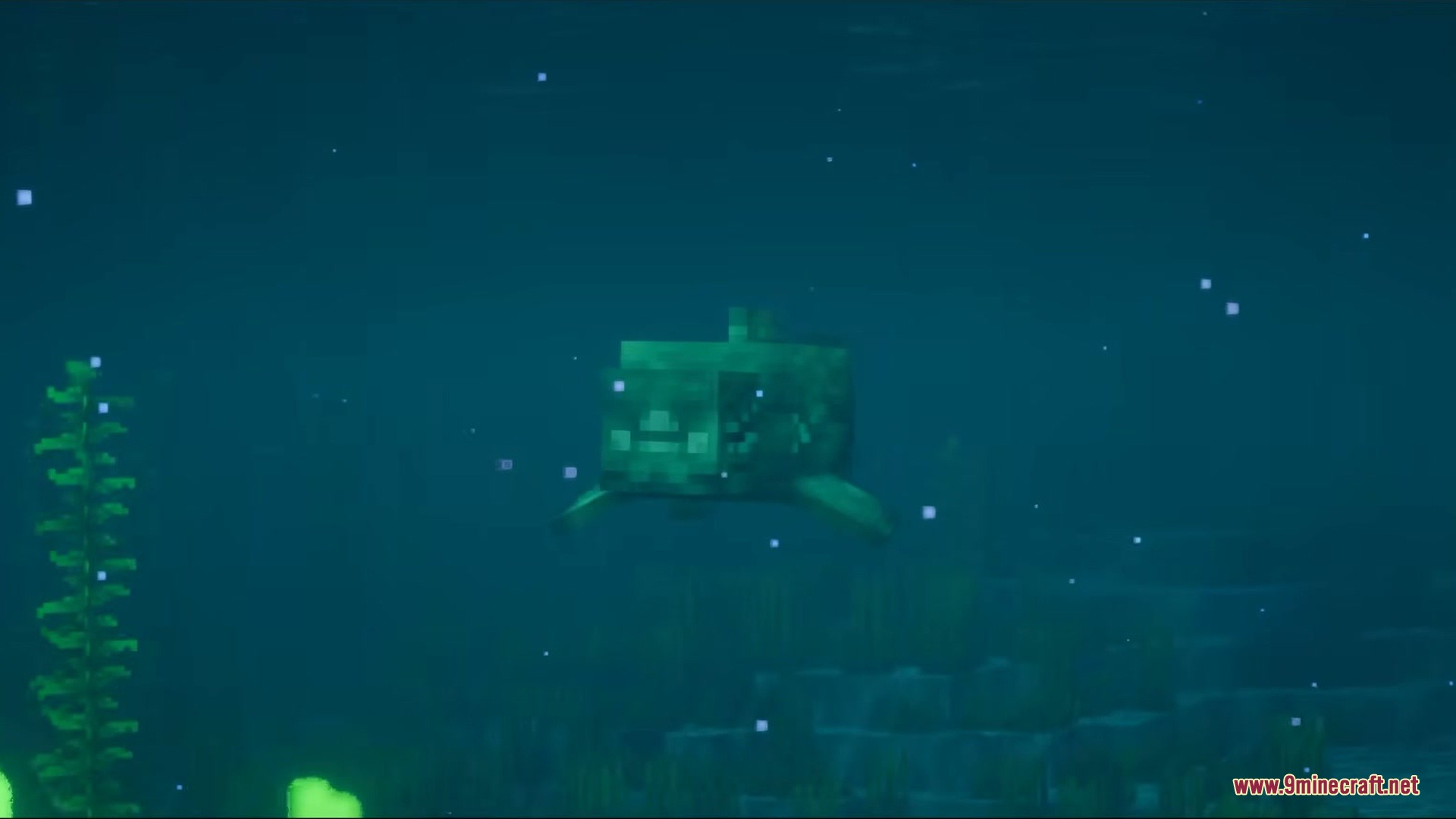Pelagic Prehistory Mod Screenshot 1 An armored Dunkleosteus swims through the dark depths of the ocean