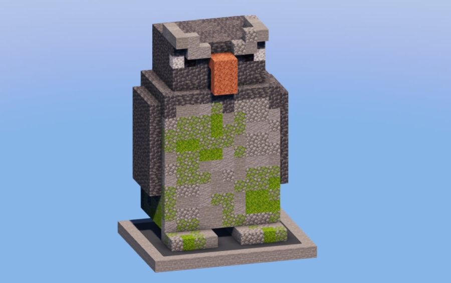 Penguin Stone Sculpture Schematic Screenshots 2 Detailed stone penguin statue built with cobblestone and mossy stone blocks