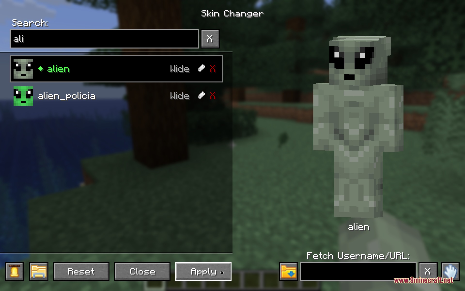 Searching for a specific skin to preview the grey alien character model