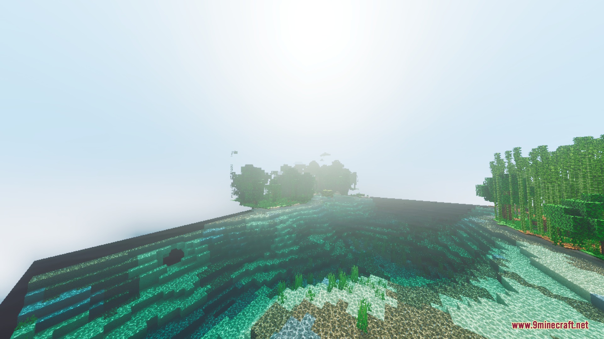 Pie Shader Screenshot 1 Lush bamboo forest next to crystal clear water with realistic reflections and fog