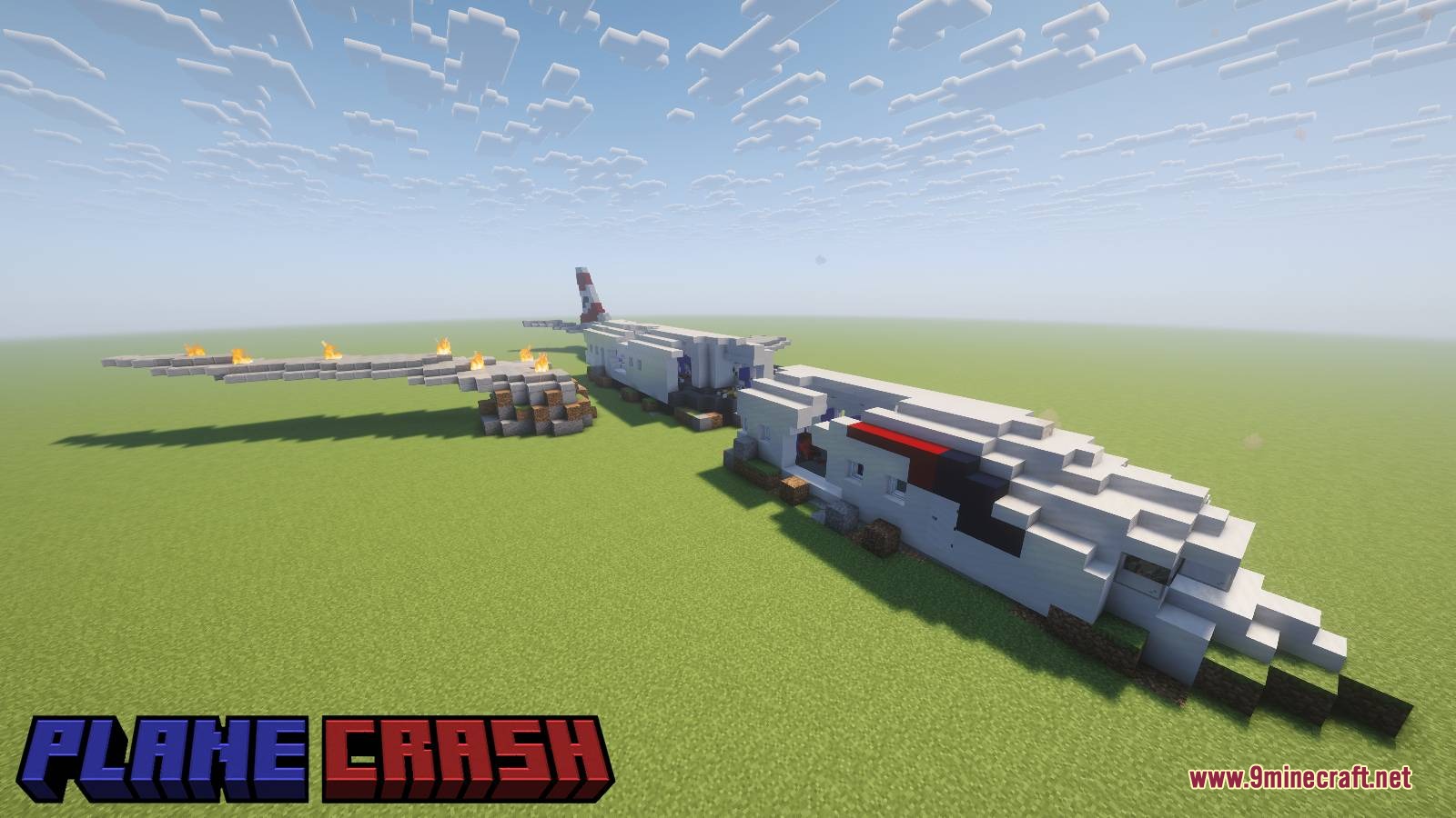 Plane Crash Early Game Mod Screenshot 1 A large white airplane crashed and broken apart in the Plane Crash mod