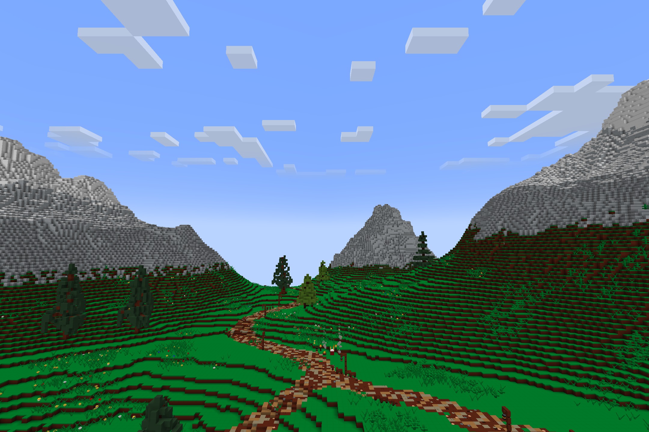 Plasticraft by Inferno31415 Resource Pack Screenshot 10 Lush green valley with a dirt path and smooth plastic toy mountains