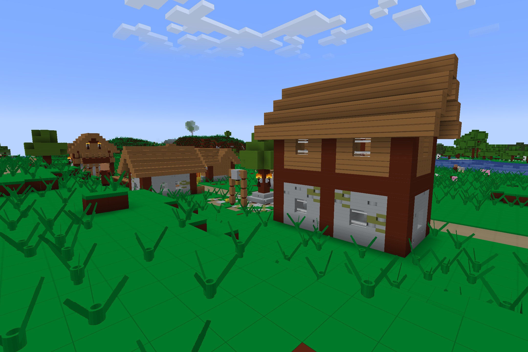 Plasticraft by Inferno31415 Resource Pack Screenshot 3 A village house built with plastic toy blocks in a bright green field