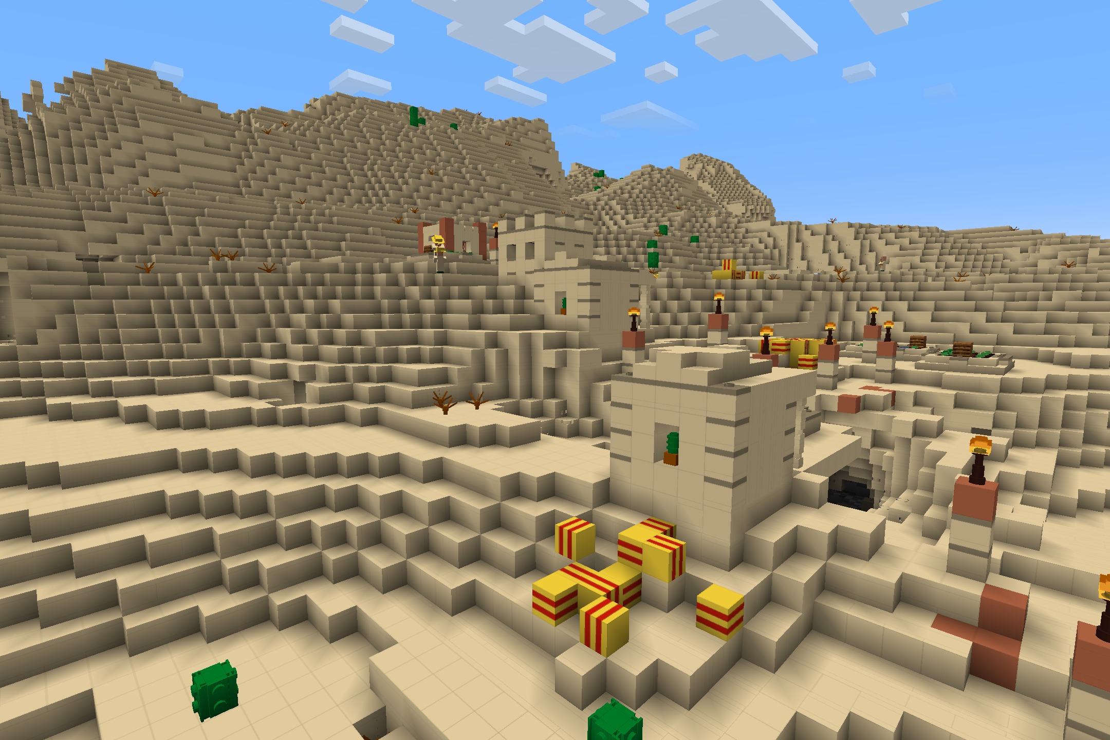 Plasticraft by Inferno31415 Resource Pack Screenshot 5 A desert village featuring plastic sand and buildings made of toy blocks