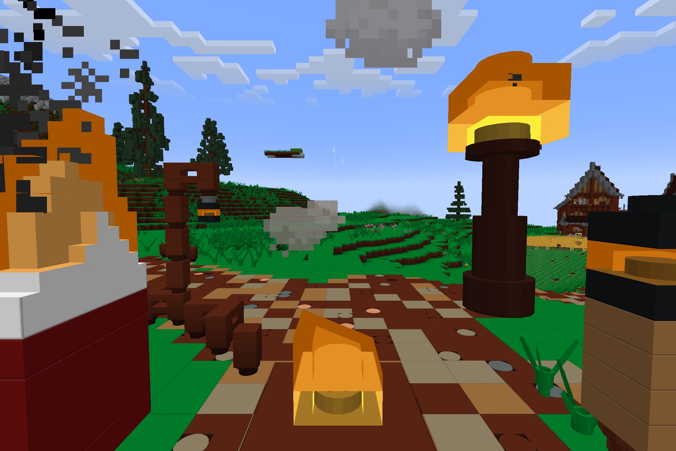Plasticraft by Inferno31415 Resource Pack Screenshot 8 Brightly colored plastic blocks form a village path and a toy lamp post