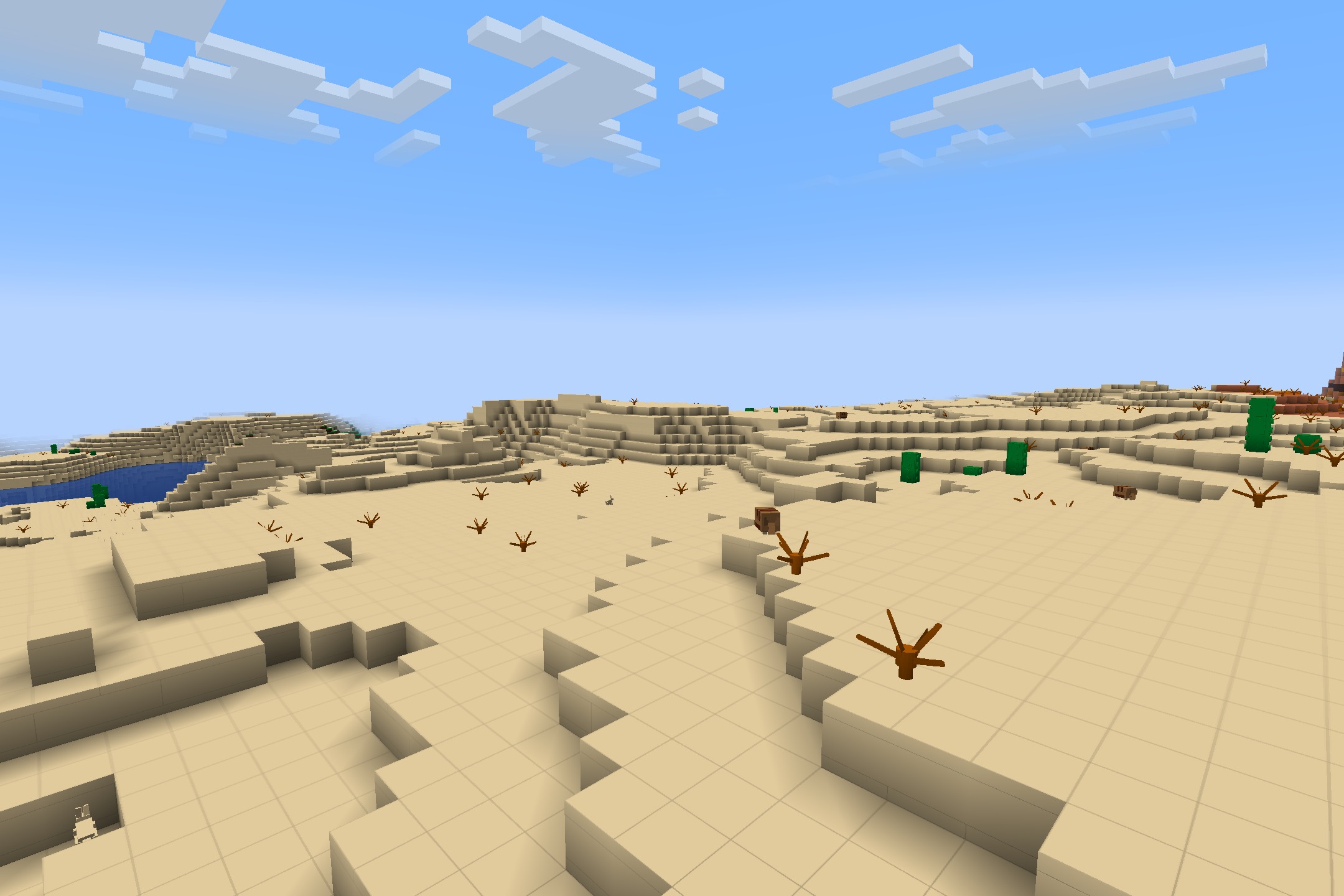 Plasticraft by Inferno31415 Resource Pack Screenshot 9 Bright desert landscape with smooth tiled sand blocks and plastic dead bushes