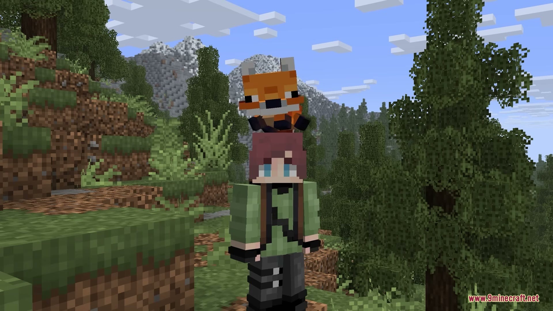 Player Charge Jump Mod Screenshot 7 A character with a fox on their head standing in a forest biome