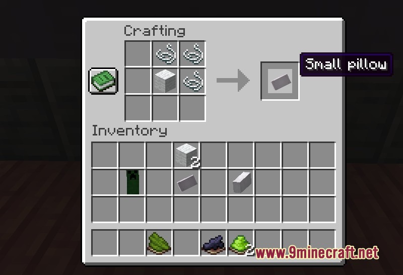 Plush Age Resource Pack Screenshot 4 Crafting recipe for a Small pillow using white wool blocks and string