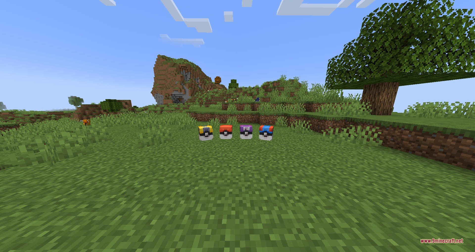 Four different types of Poke Ball loot capsules placed on the ground