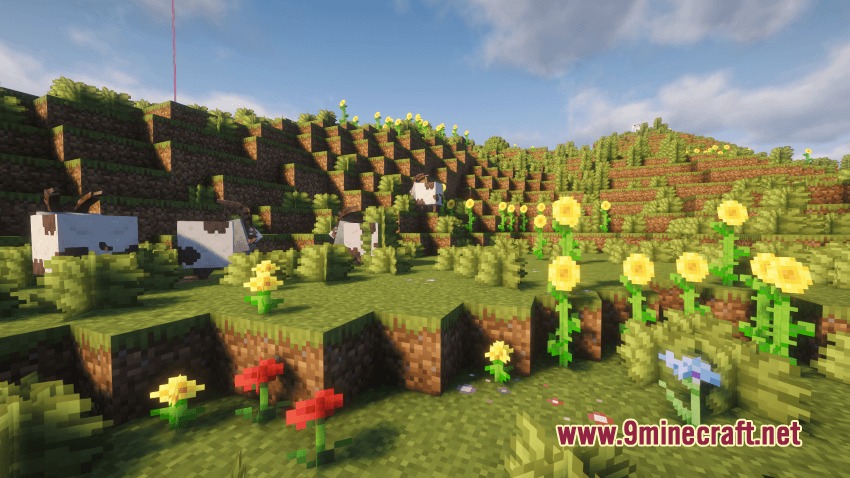 Pokemon Atmosphere Resource Pack Screenshot 5 Sunflowers and Miltank cows in a field from Pokemon Atmosphere Resource Pack
