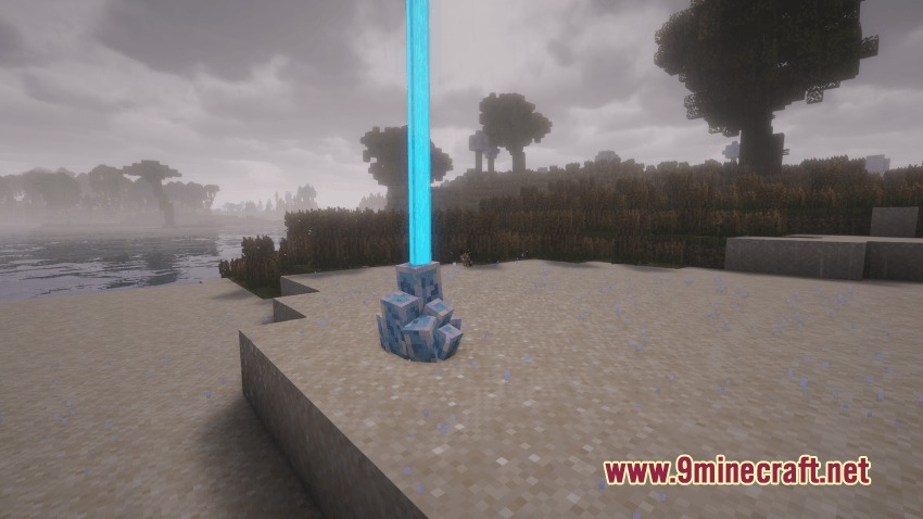 Pokemon Atmosphere Resource Pack Screenshot 6 A mysterious blue beam of light shooting from a crystal on the shore