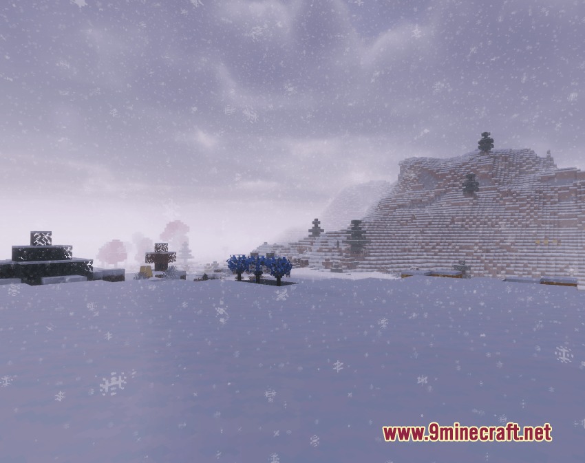 Pokemon Atmosphere Resource Pack Screenshot 8 Soft falling snow over a white landscape with hills and trees