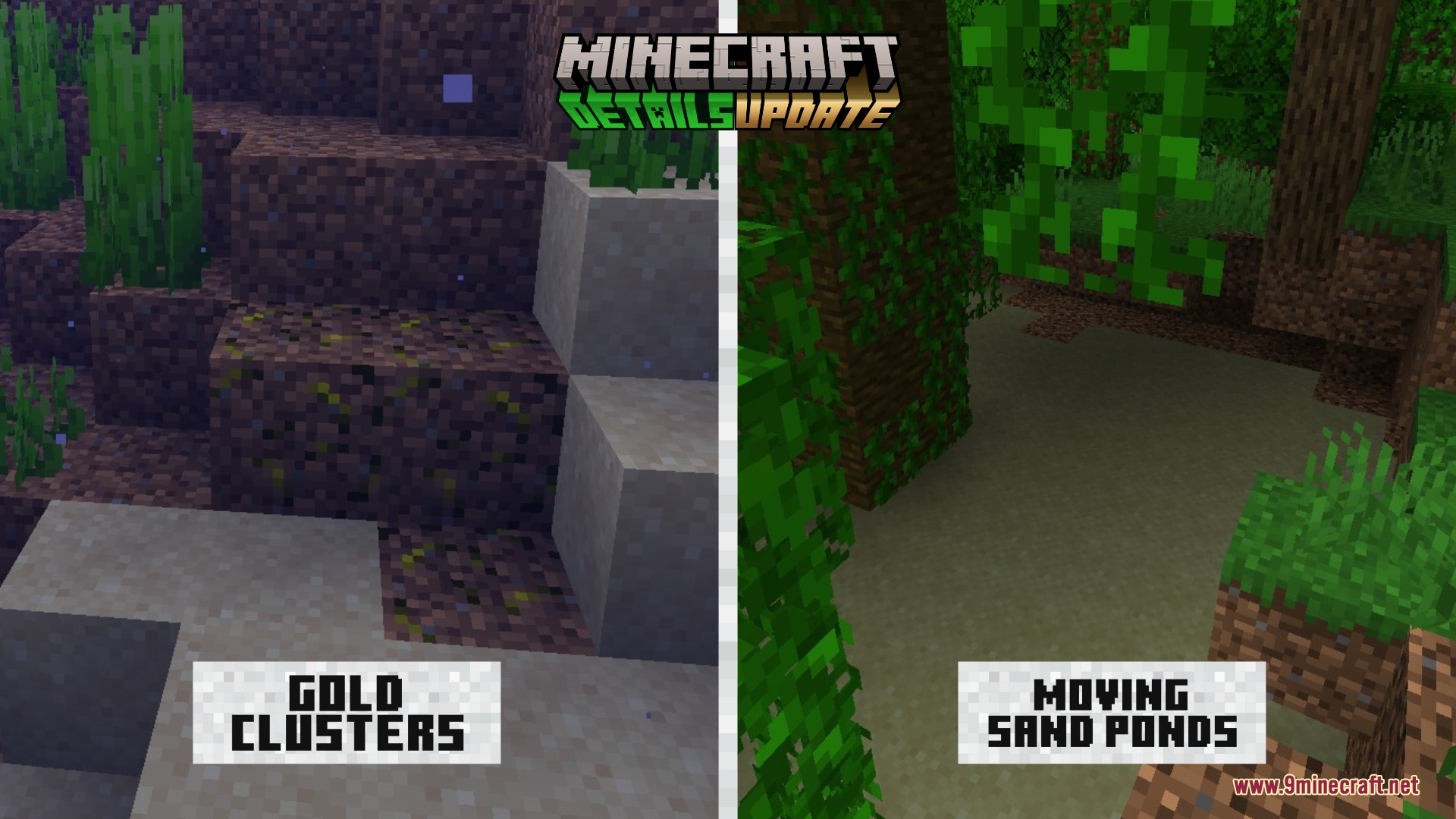 Polished Essence Mod Screenshot 3 Gold clusters on stone blocks and moving sand ponds in the forest