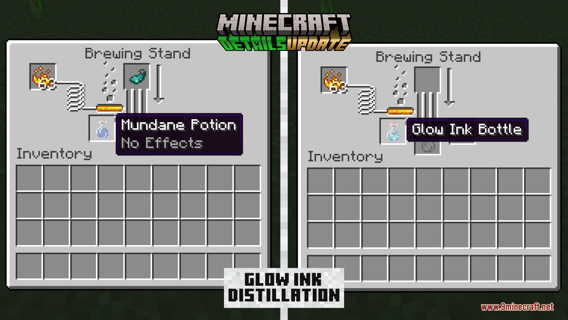 Polished Essence Mod Screenshot 7 Brewing stand interface showing the distillation process for creating glow ink bottles