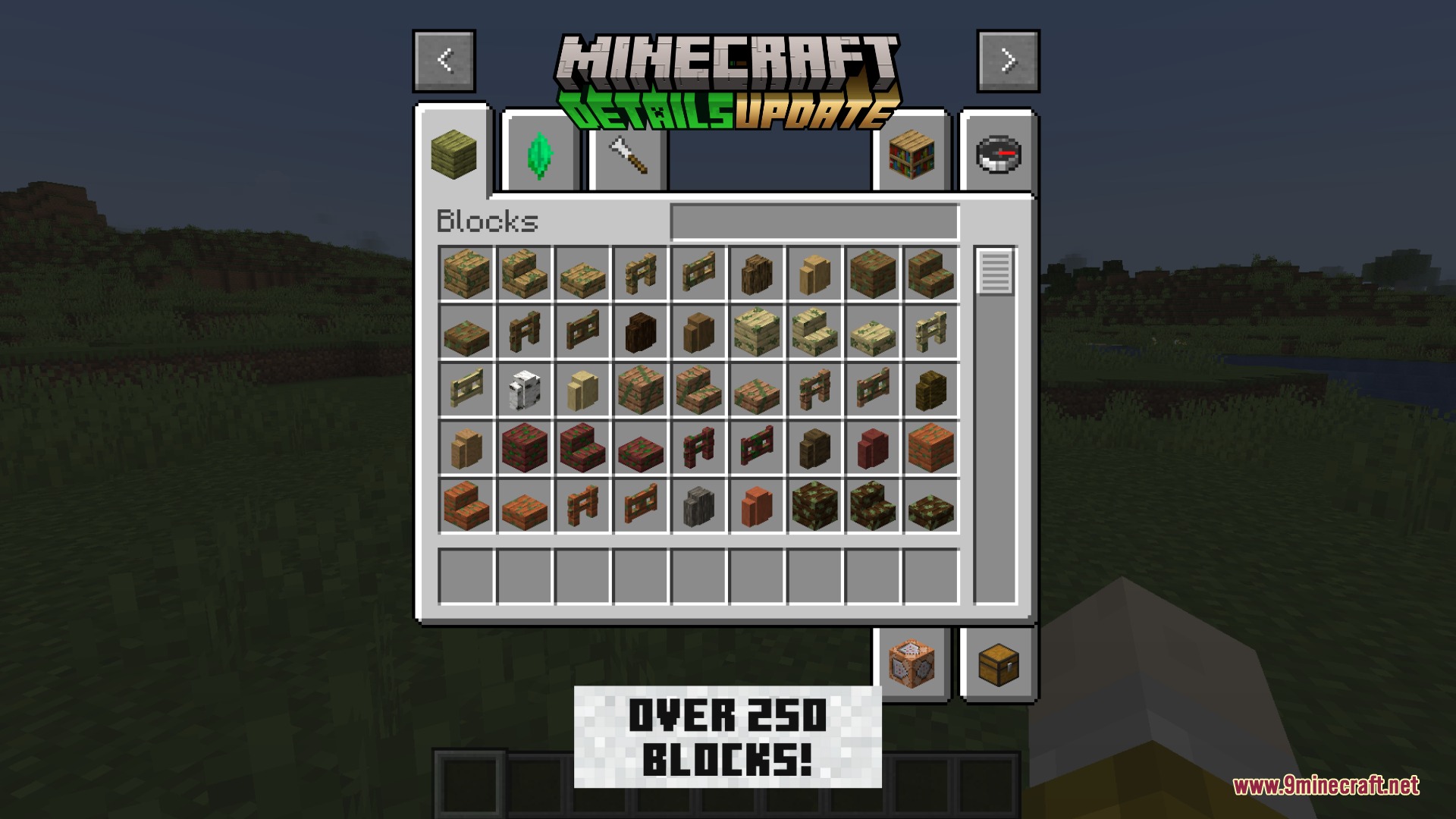 Polished Essence Mod Screenshot 8 Creative inventory menu displaying many new wood and stone building block variations