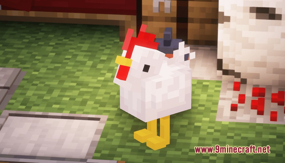 Poly Smooth Vanilla Resource Pack Screenshot 2 A white chicken stands on grass with a refined three dimensional body shape