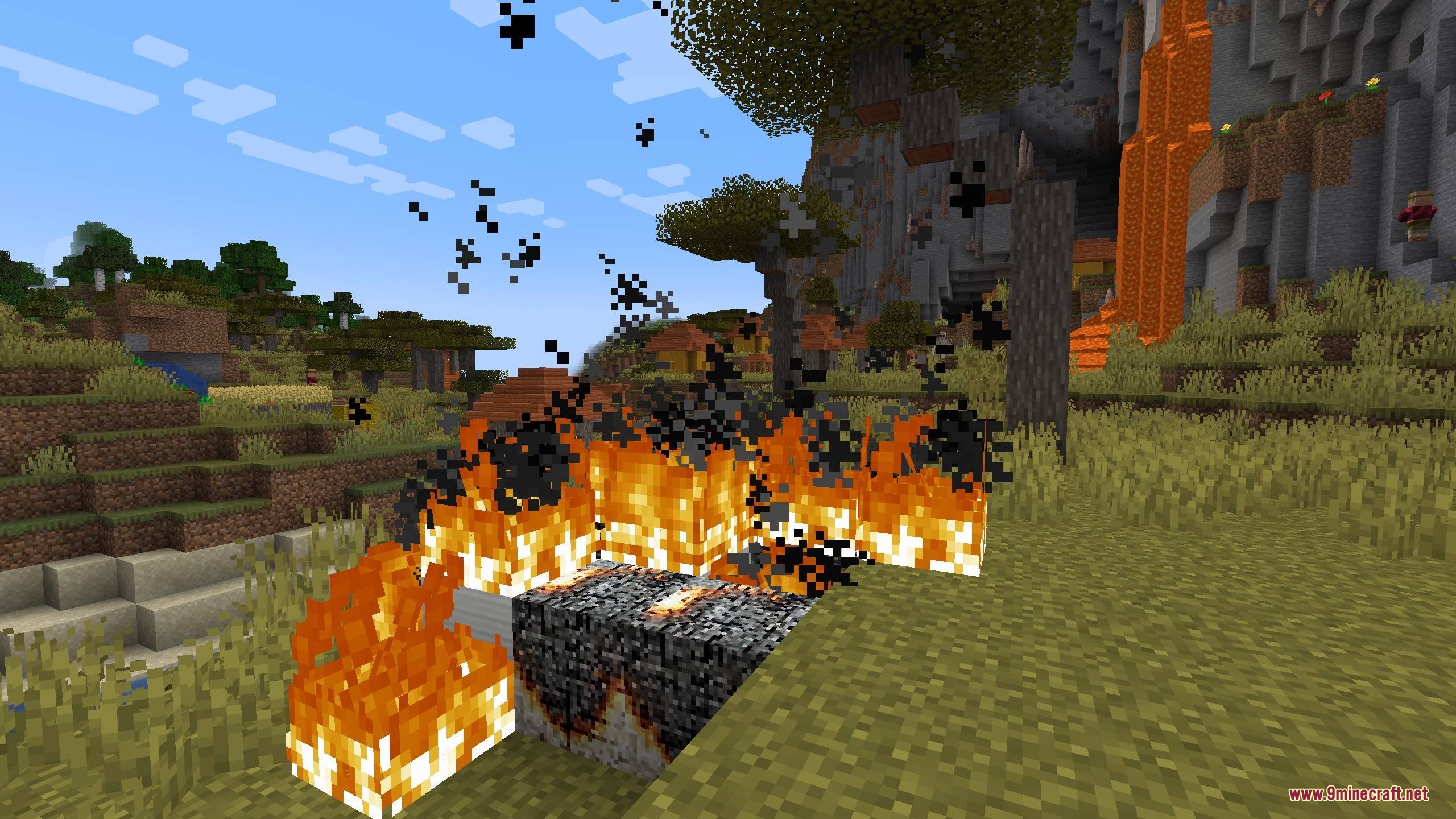 Pouch & Paper Mod Screenshot 6 A burning paper block creates a special trap with dark smoke particles
