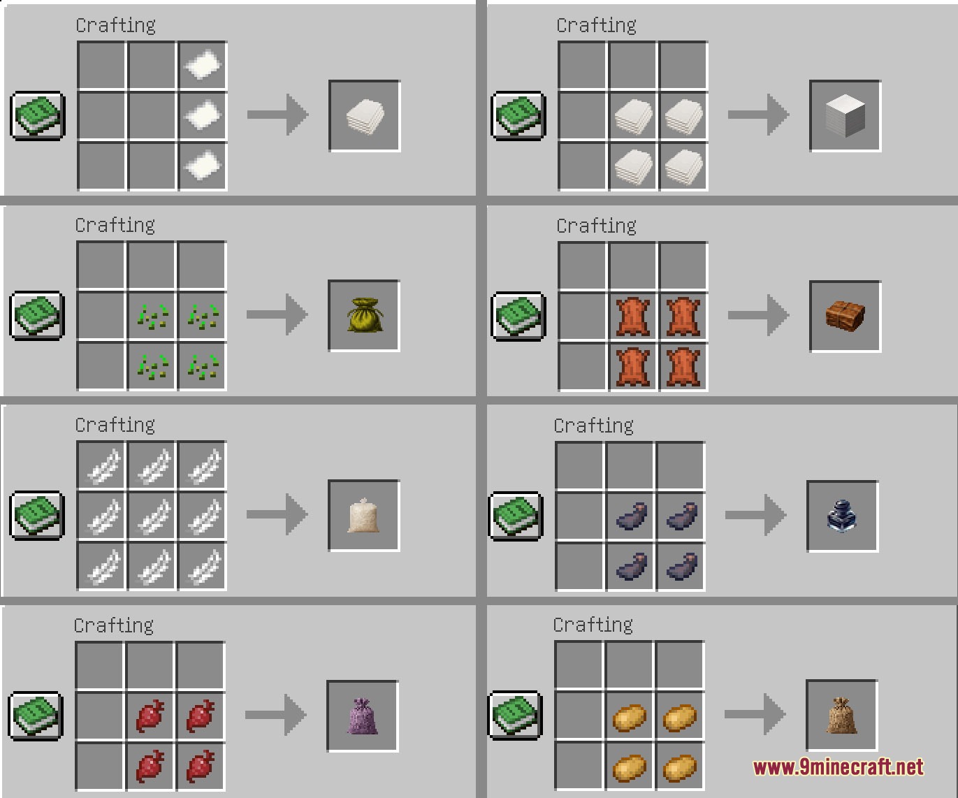 Pouch & Paper by Spekarchik Mod Screenshot 2 Crafting recipes for seed pouches and crop sacks from the Pouch and Paper mod