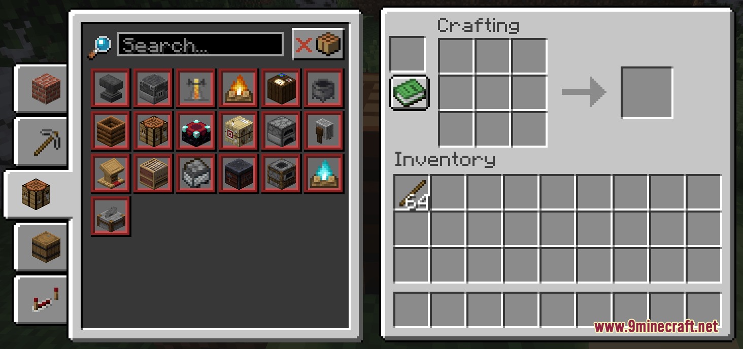 Pouch Perfected Mod Screenshot 6 The Pouch Perfected Mod displays functional blocks in the updated crafting guide menu
