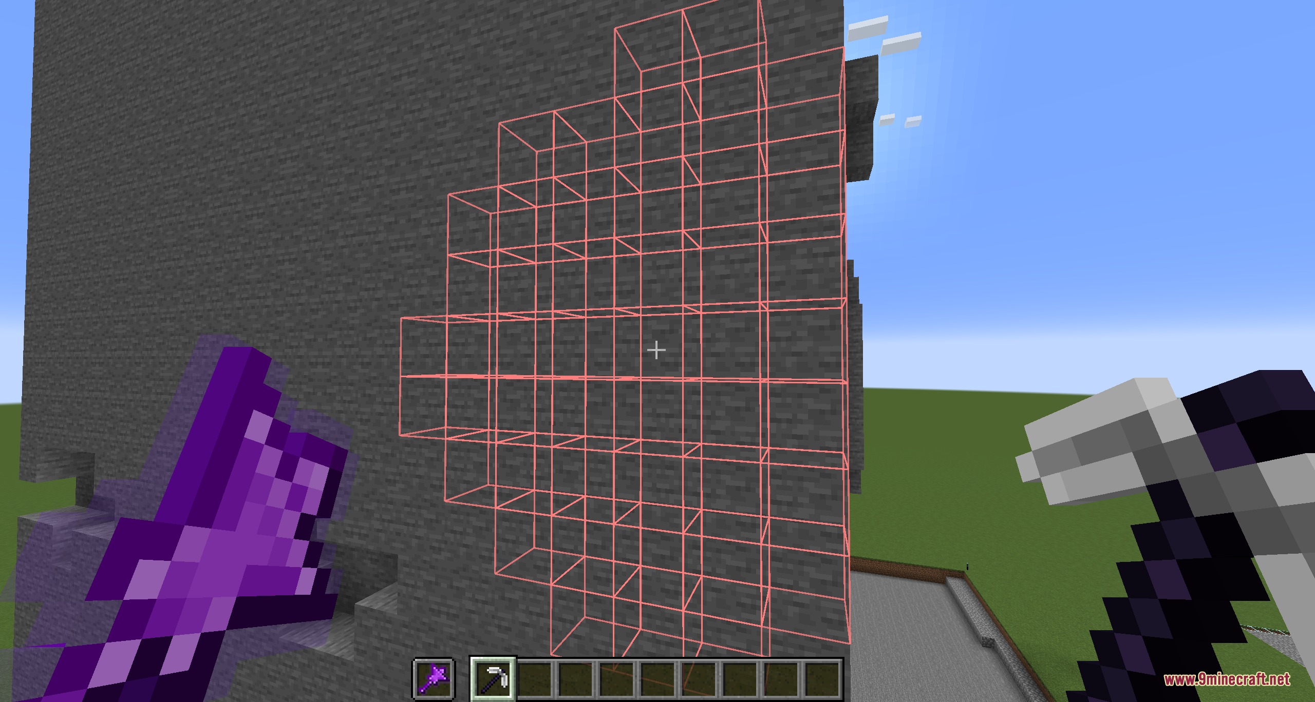 Pragmatic Apparatus Mod Screenshot 4 Player using a purple wand to highlight a large mining area on stone