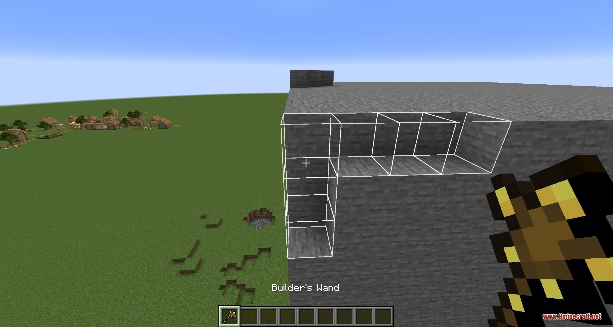 Pragmatic Apparatus Mod Screenshot 7 A player uses the Builders Wand to place multiple stone blocks at once