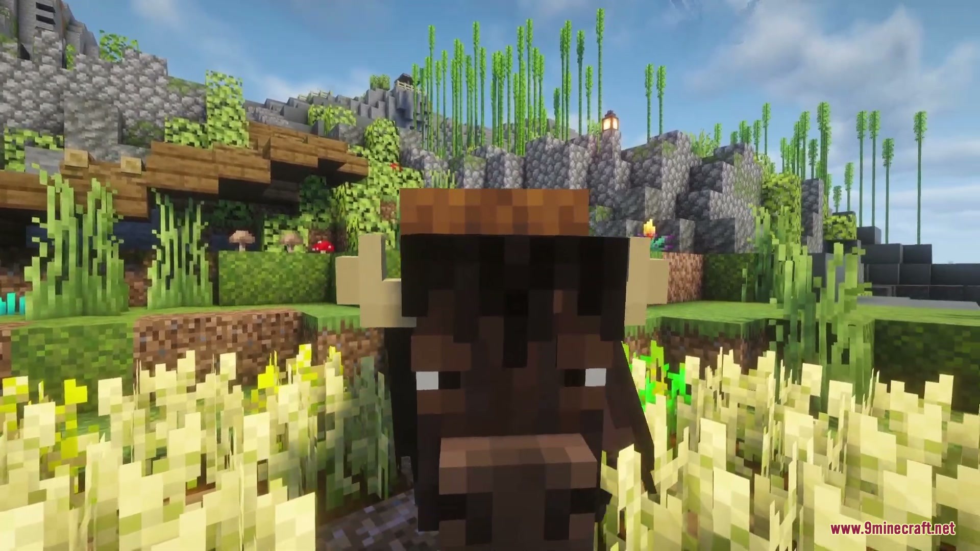 Prairie Meadow Behemoths Mod Screenshot 2 Close up view of a bison head in a field of wheat