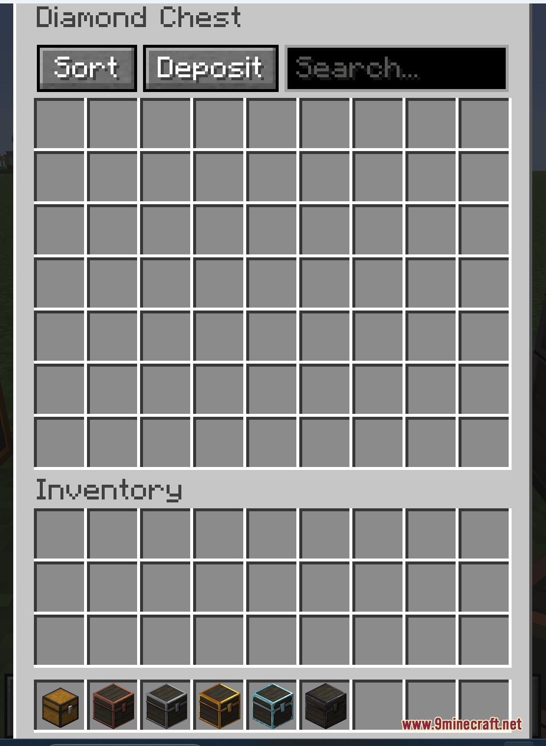 Prestige Tiered Vaults Mod Screenshot 5 The Diamond Chest interface from Prestige Tiered Vaults Mod showing many storage slots
