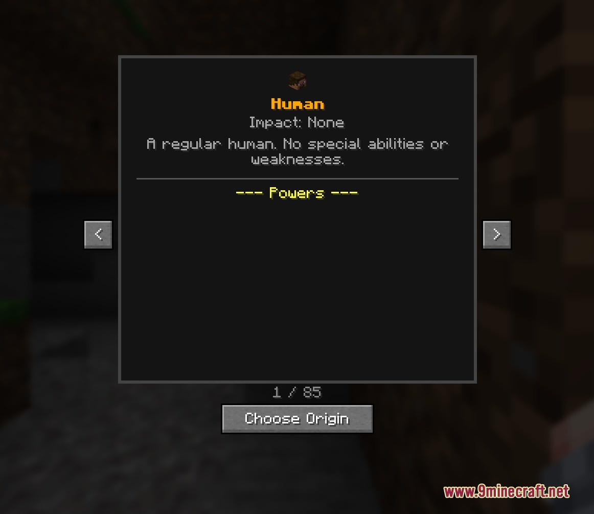 The Primal Essence Reborn selection menu showing the human origin details