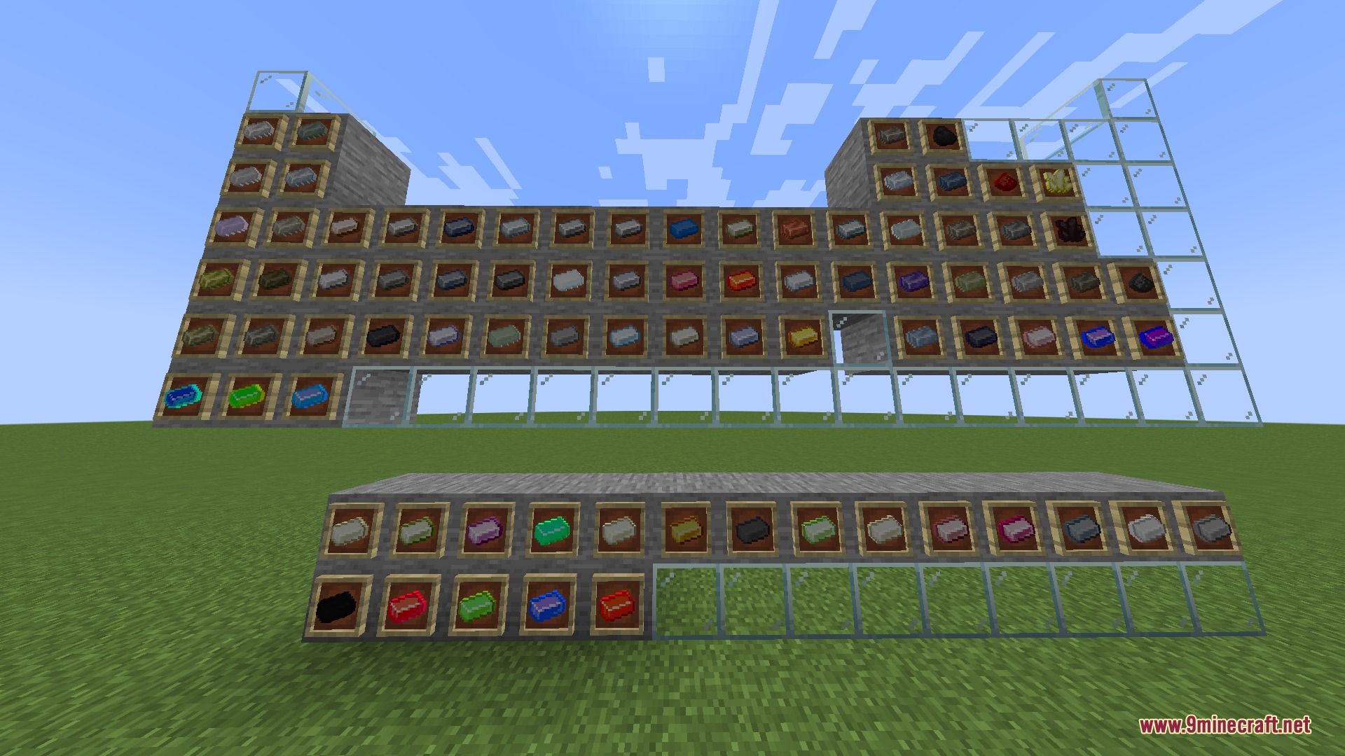 Primal Vein Abundance Mod Screenshot 2 A periodic table of elements and a display of various metal ingots
