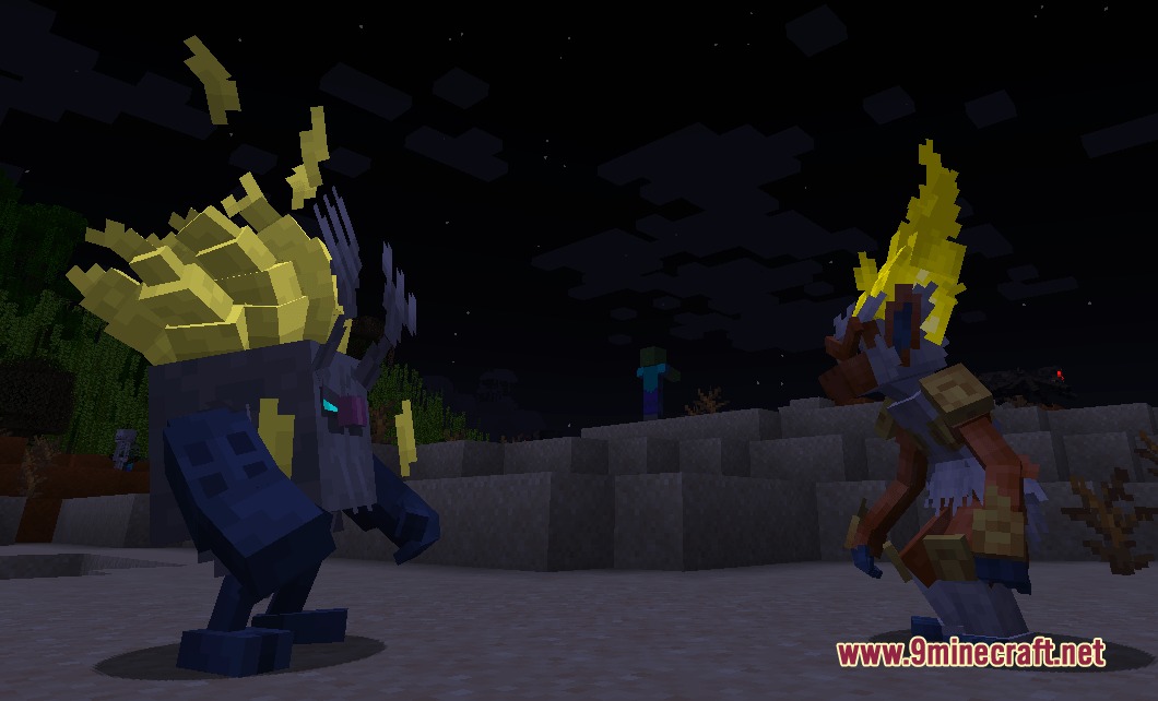 Primal Zenith Forms Mod Screenshot 6 Mega Luxray and Mega Infernape facing each other in a night desert