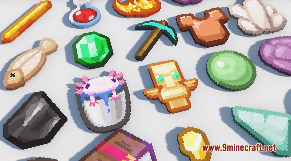 Prime's HD Textures FREE 32x Resource Pack Screenshot 3 Various Minecraft items displayed with high definition textures and realistic 3D models