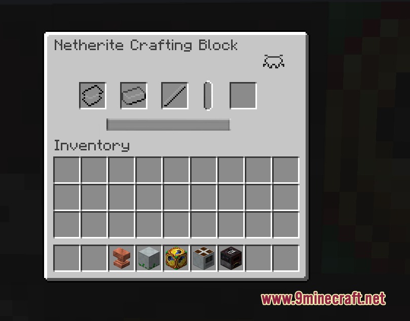 Interface of the Netherite Crafting Block from the Primitive Circuits Mod
