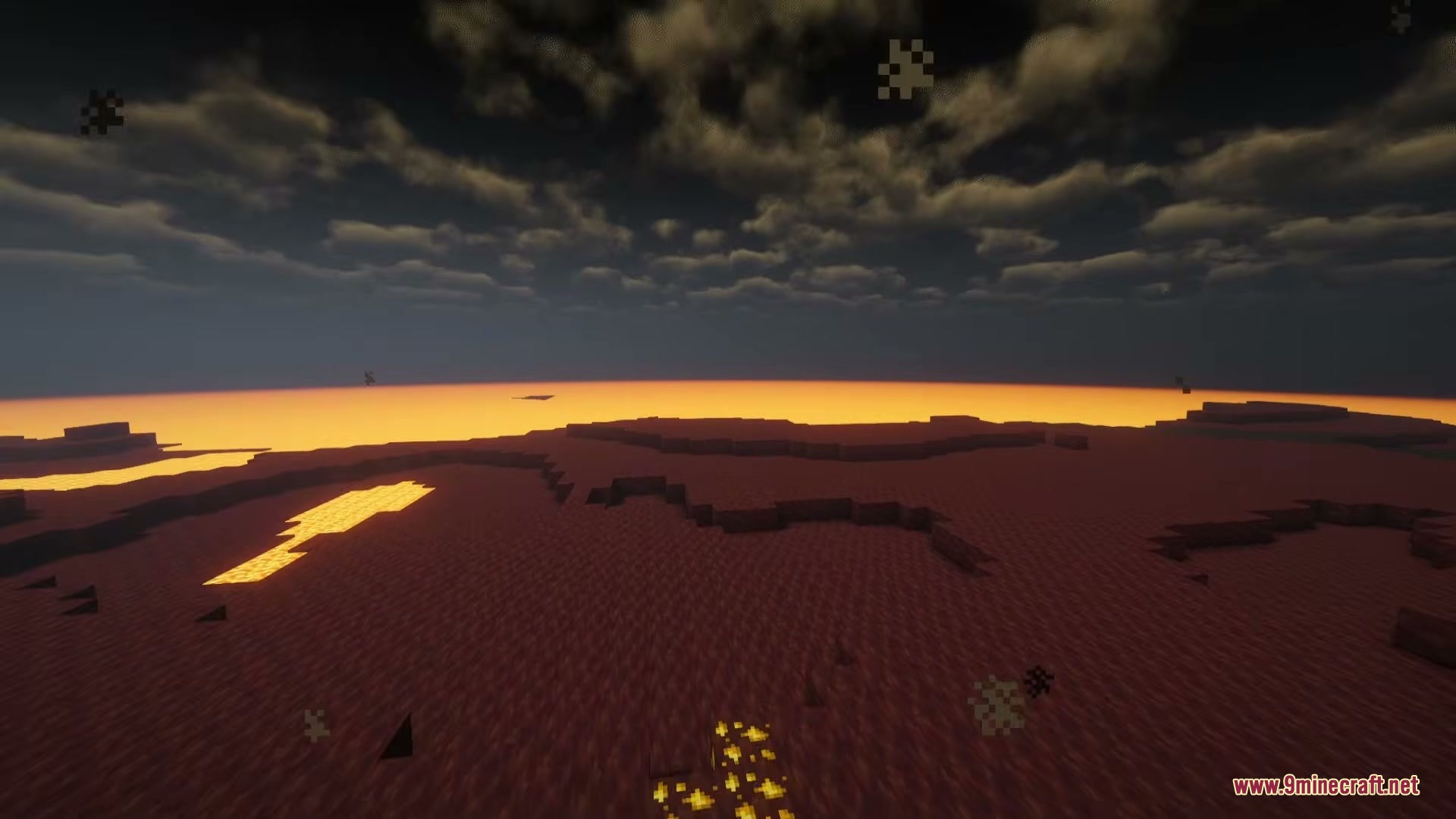 Primus Mod Screenshot 2 The fiery surface of Pyros planet with lava pools and dark clouds