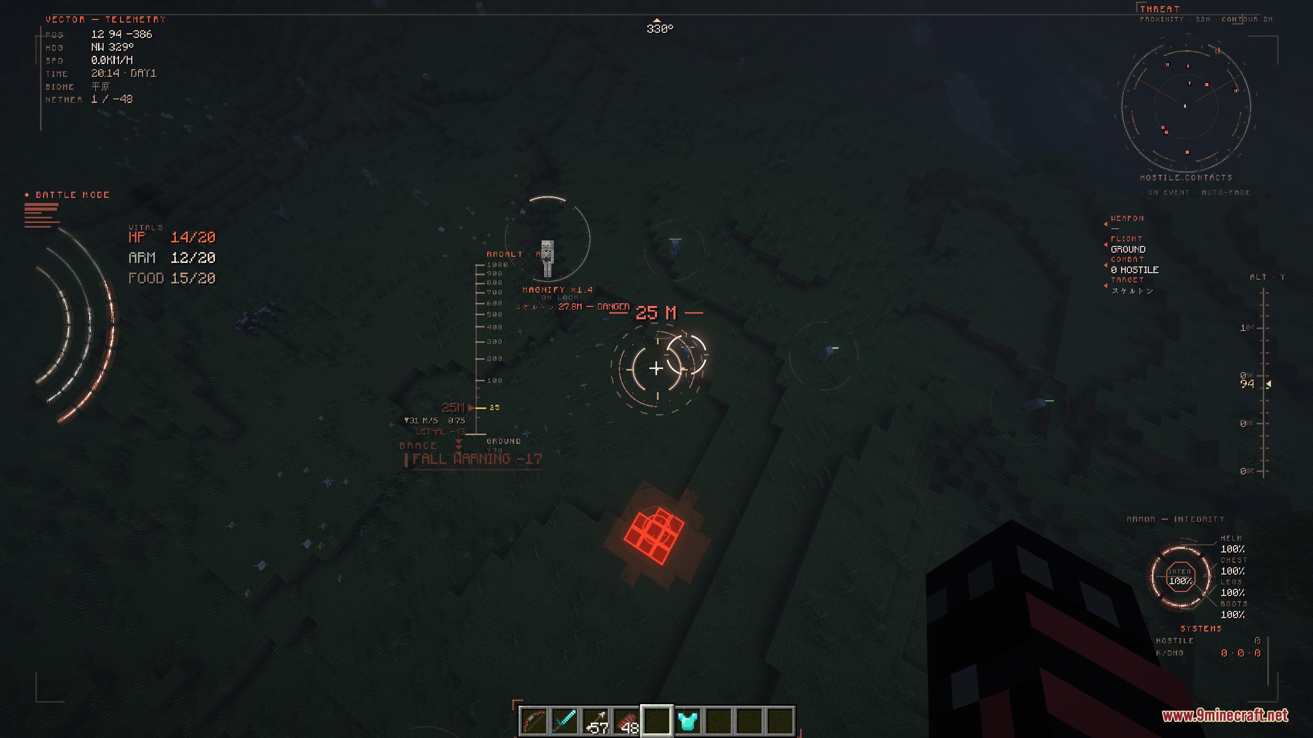 Aerial view of terrain using a futuristic holographic flight interface and map