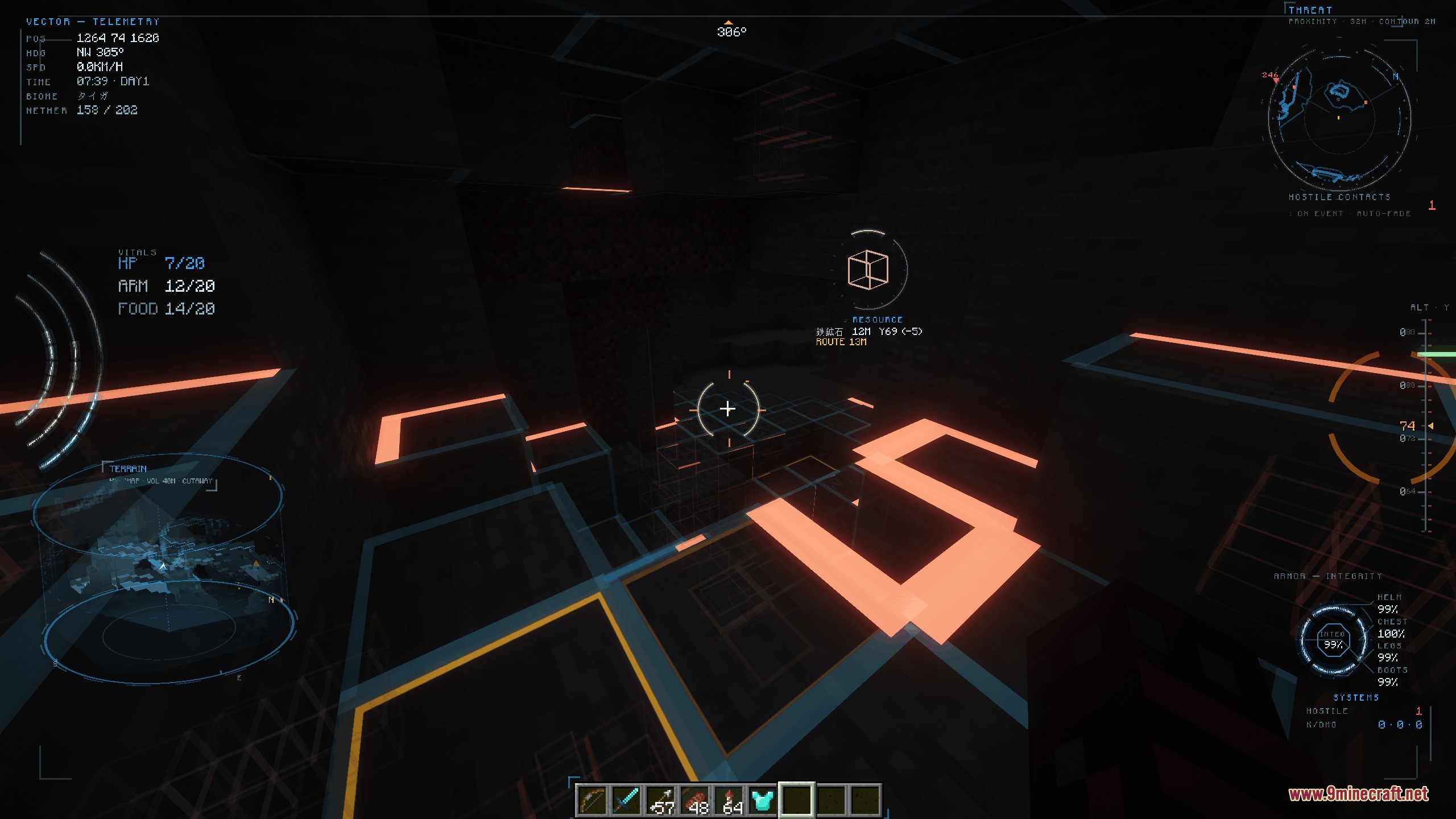 Prism Flight Geometry Mod showing futuristic vector instruments and 3D terrain projections