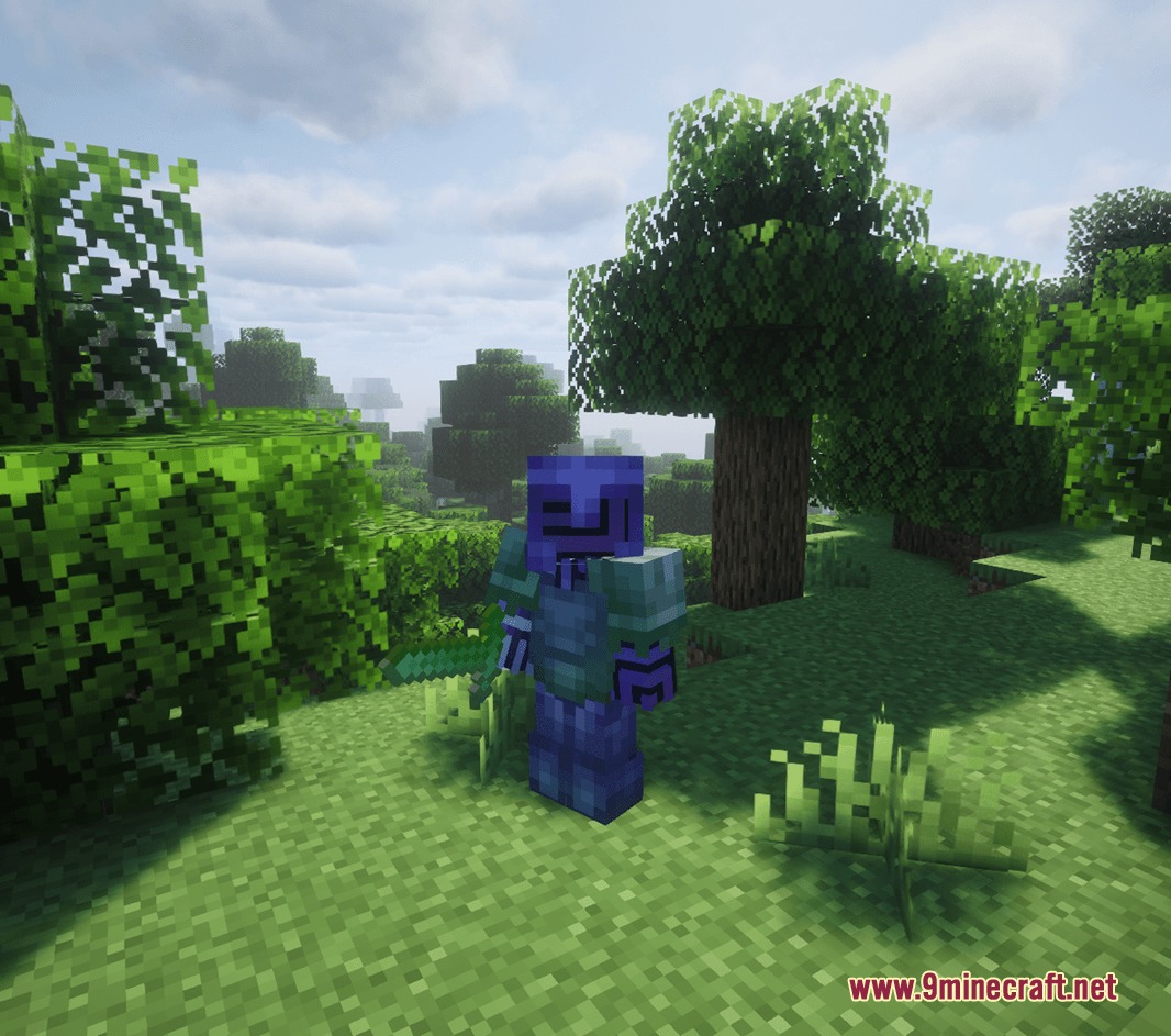 Enchanted armor and sword showing a colorful rainbow shine in the woods
