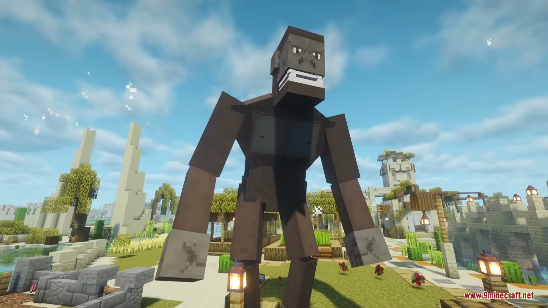 Project Big Kong Mod Screenshot 4 The giant Project Big Kong boss towers over a sunny Minecraft landscape