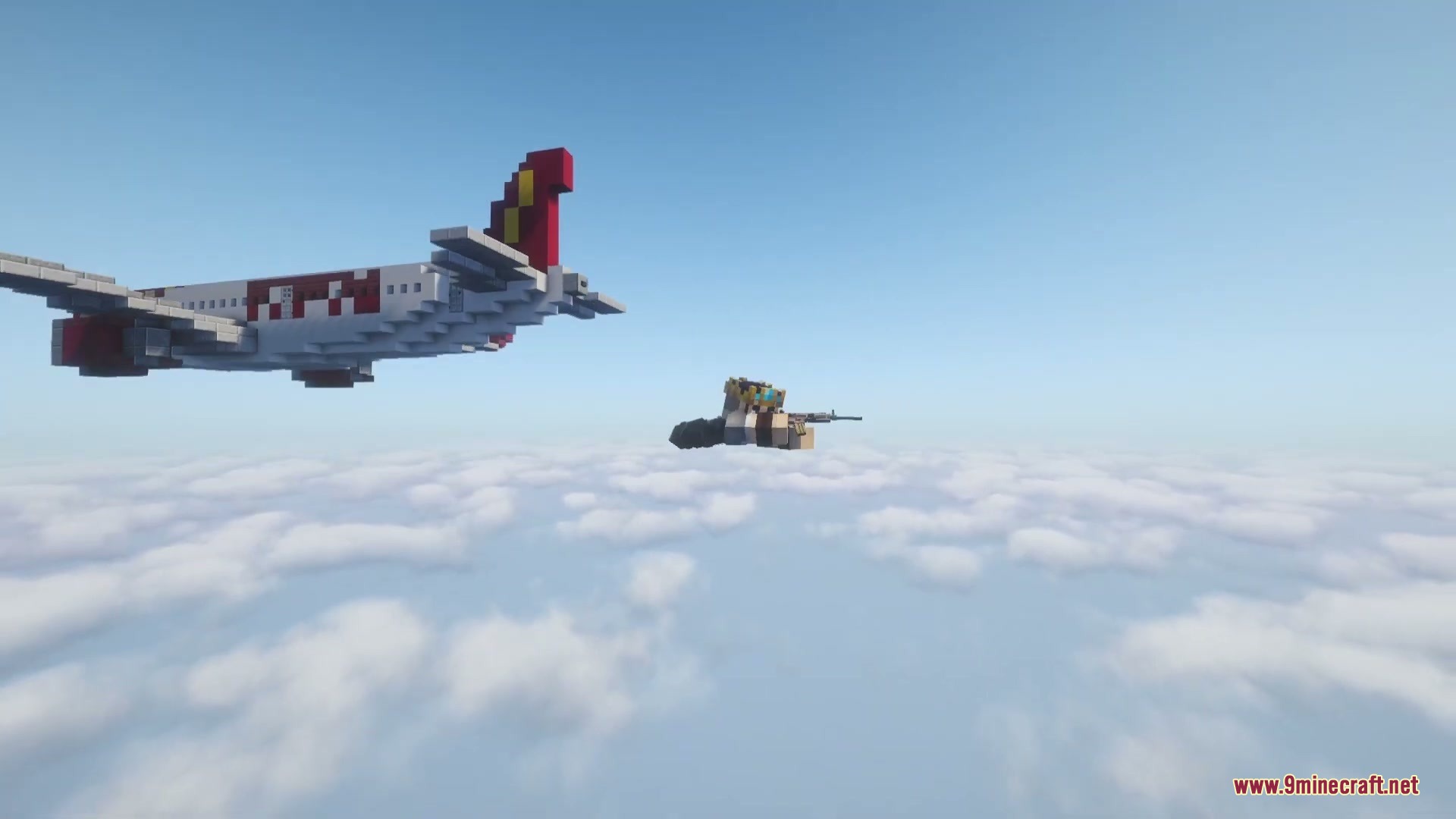 Prone Velocity Mod Screenshot 2 A character using Prone Velocity Mod to dive through the air near a plane