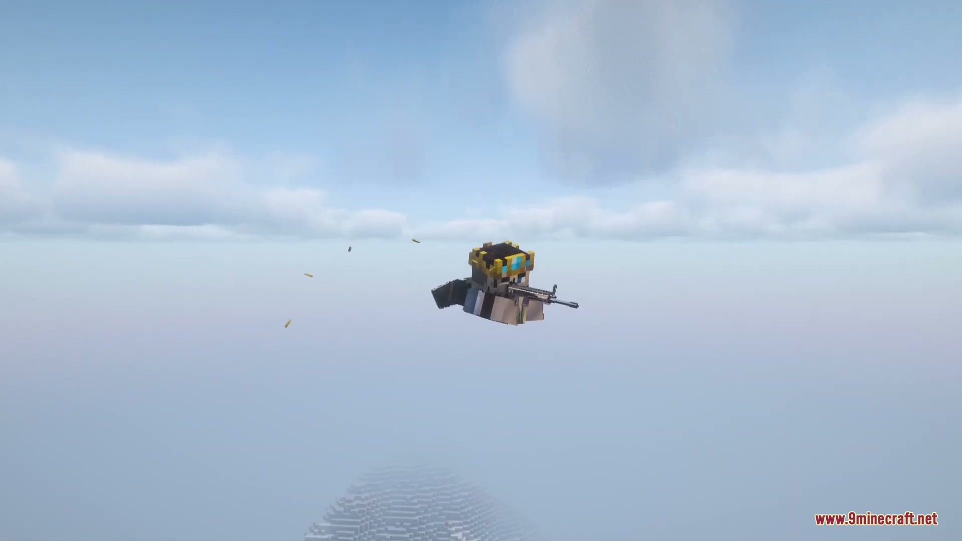 Prone Velocity Mod Screenshot 3 Minecraft character wearing a crown performs a tactical dive while holding a rifle
