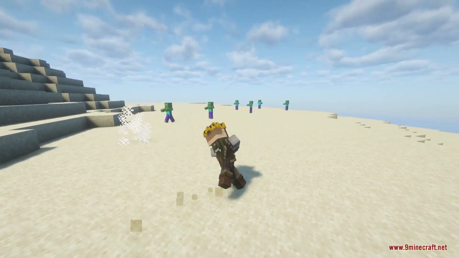 Prone Velocity Mod Screenshot 5 A player character performs a tactical dolphin dive across a sandy desert