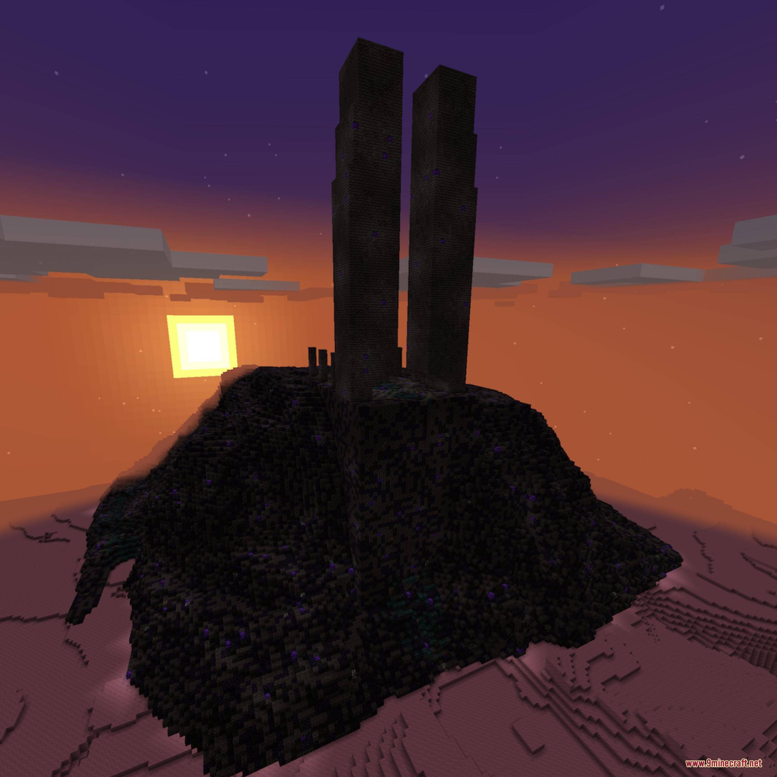 Pugmeowla's Infinity Stone Core Mod Screenshot 7 Massive dark fortress with two tall towers standing on a red desert mountain