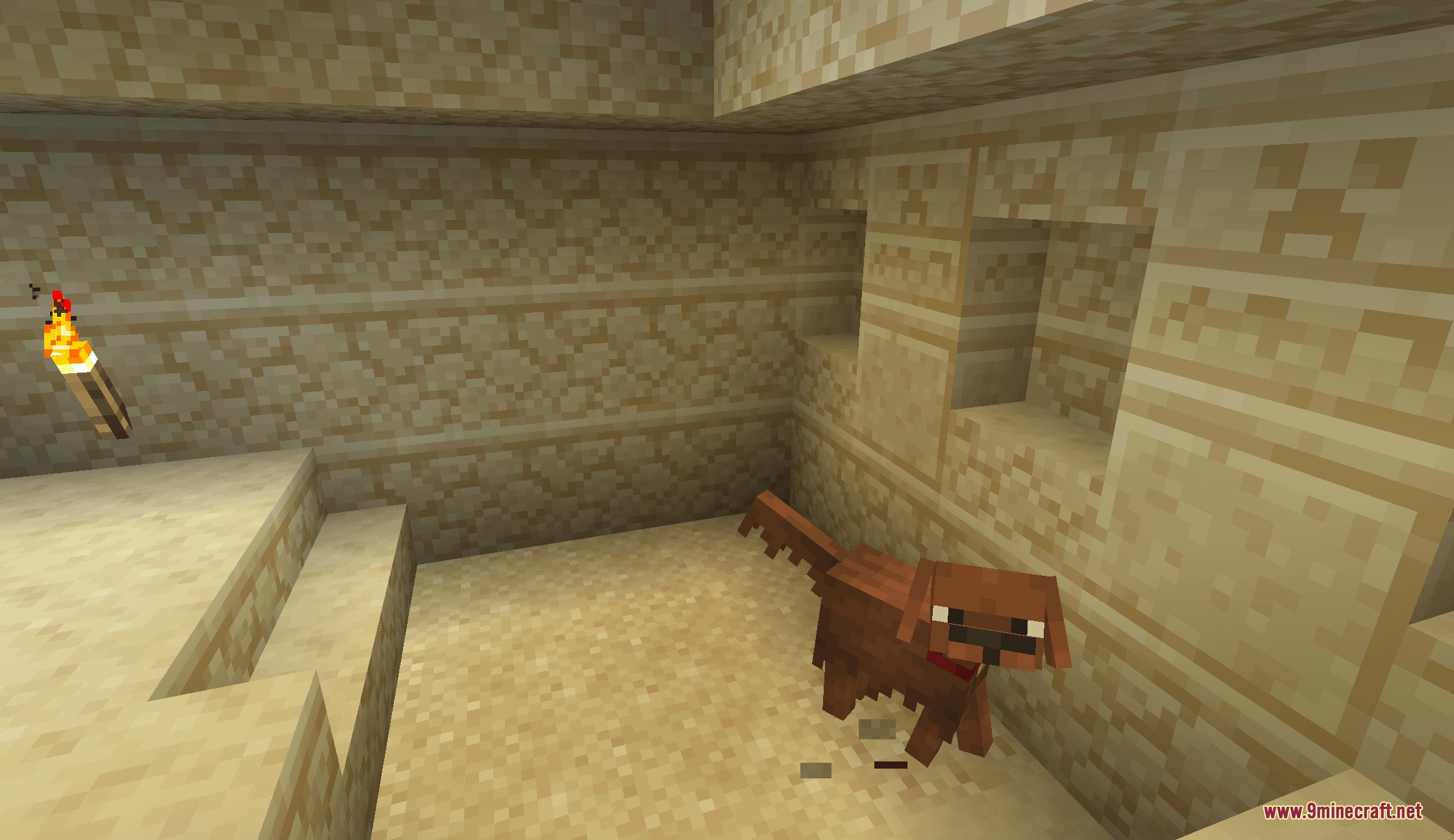 Puppy Paws Mod Screenshot 2 Golden Retriever digging up suspicious sand blocks inside a desert temple