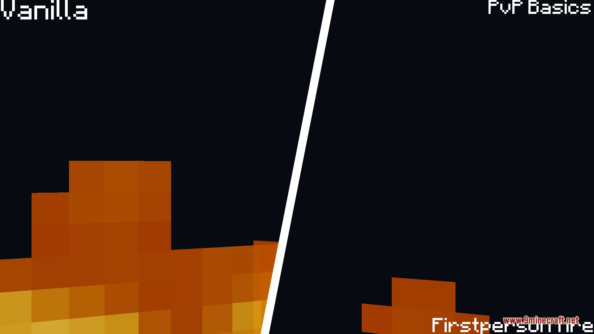 Pv P Basics Resource Pack Screenshot 6 First person fire effect comparison showing reduced height for better combat visibility