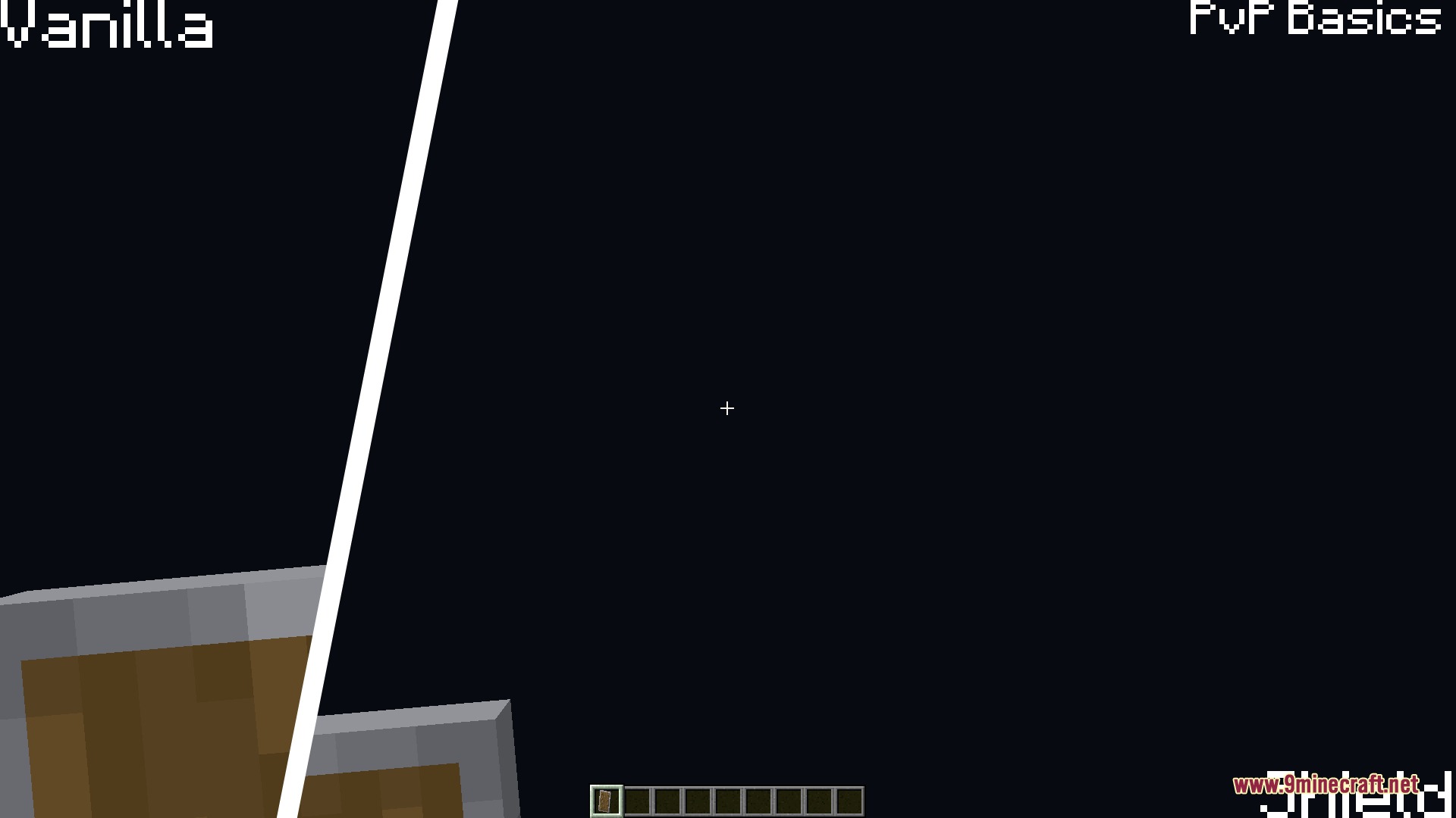 PvP Basics Resource Pack Screenshot 3 Comparison showing a lower shield position for better visibility in Minecraft combat