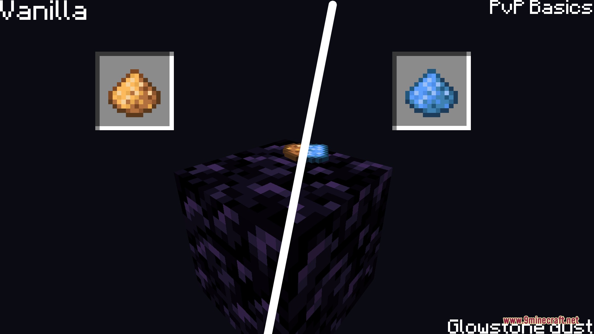 PvP Basics Resource Pack Screenshot 4 Side by side comparison of yellow and blue glowstone dust item textures