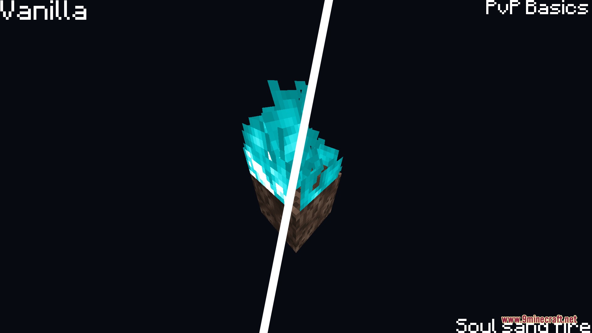 PvP Basics Resource Pack Screenshot 5 Comparison of soul sand fire height between vanilla and the resource pack