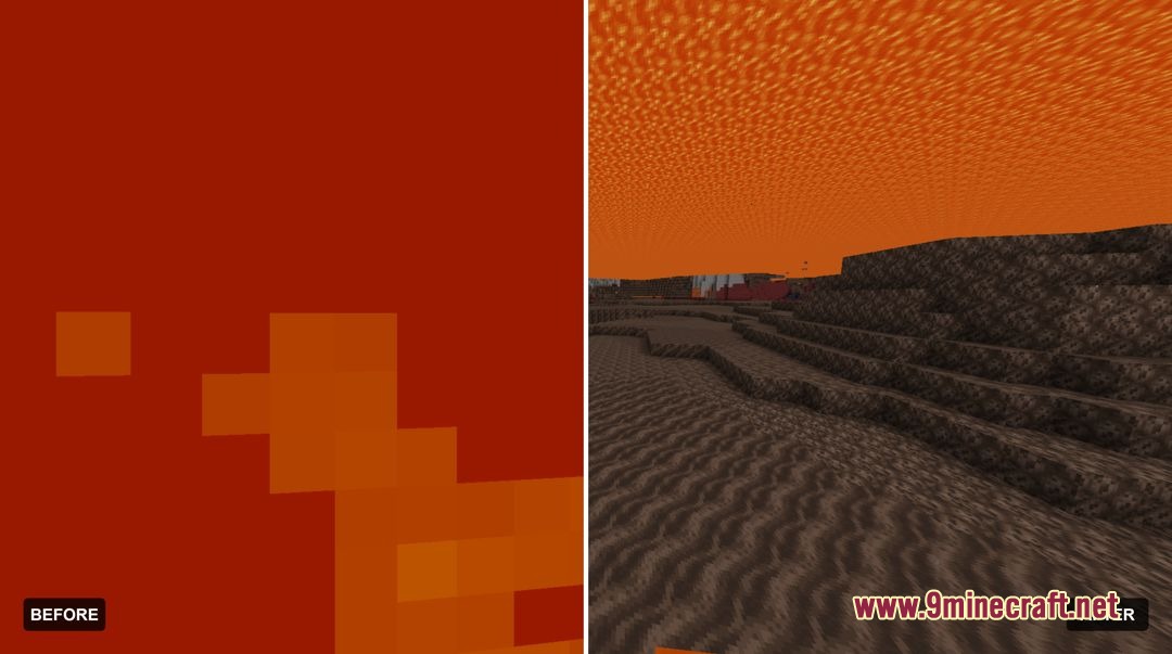 Before and after comparison showing clear lava for better navigation and visibility